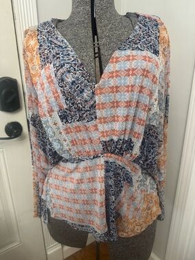 Women’s Day Trip Sheer Patchwork Dolman Sleeve Knit Top size Large